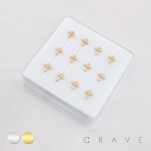 MULTI CZ CROSS CRUCIFIX  316L SURGICAL STEEL L-SHAPE NOSE RING BOX